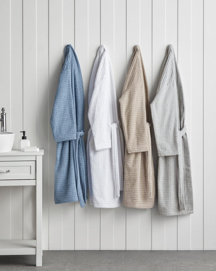 Premium Cotton Checkered Bathrobe Beige Professional Spa Lounge