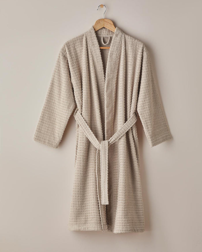Premium Cotton Checkered Bathrobe Beige Professional Spa Lounge