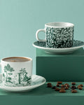Premium Dark Green Porcelain Turkish Coffee Set - 2 Person 4 Piece
