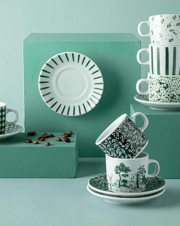 Premium Dark Green Porcelain Turkish Coffee Set   2 Person 4 Piece