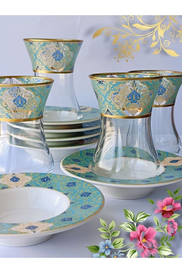 Premium Gold Patterned Turkish Tea & Coffee Set - 6 - Piece Set - TryAladdin