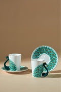 Premium Karaca Peacock Turkish Coffee Cup Set - 2 Cups 90ml - TryAladdin