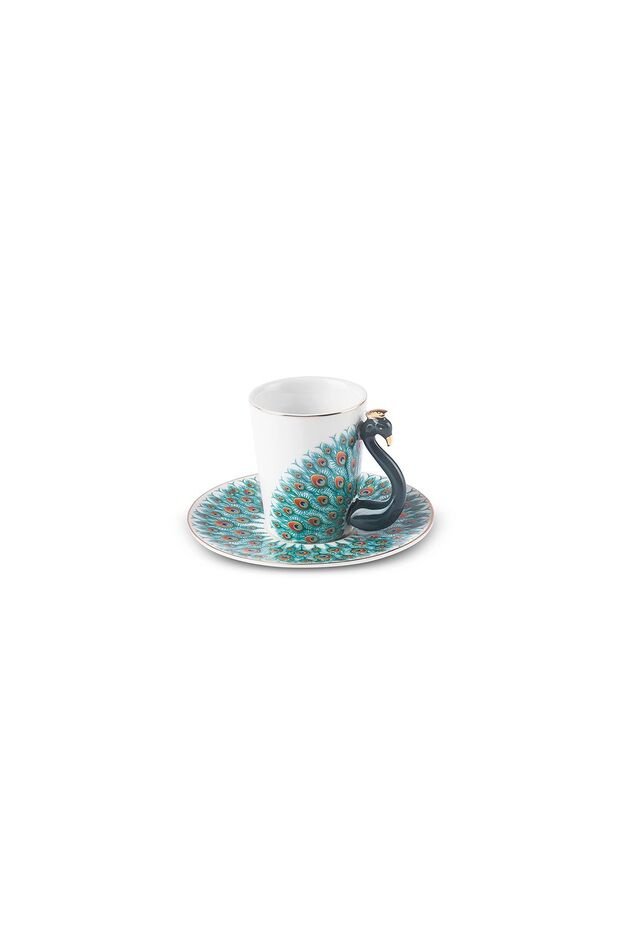 Premium Karaca Peacock Turkish Coffee Cup Set - 2 Cups 90ml - TryAladdin