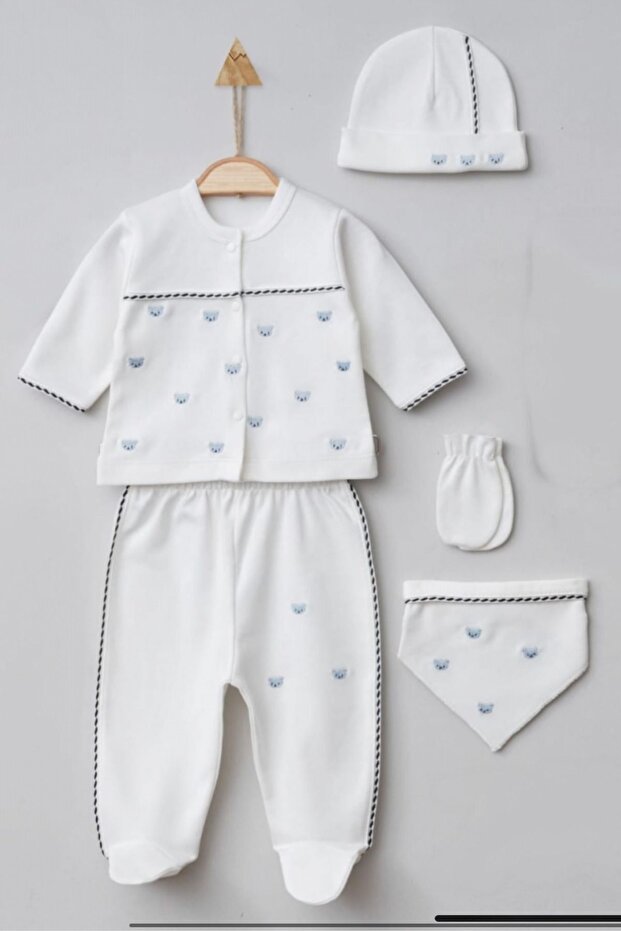 Premium Newborn Boy 5 - Piece Embroidered Teddy Bear Hospital Outfit Set - TryAladdin