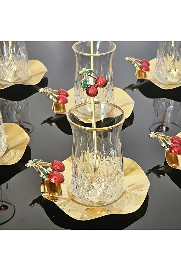 Atabey Home Premium Odin 18 - Piece Gold Gilded Cast Cherry Turkish Tea Set - TryAladdin