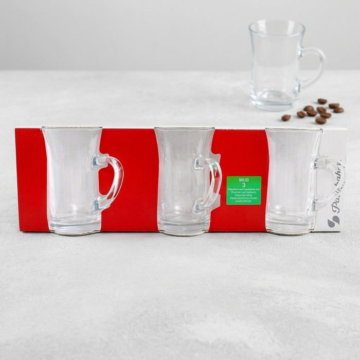Premium Pasabahce Mila Handled Large Turkish Tea Glass Set - 145ml 3-Pack