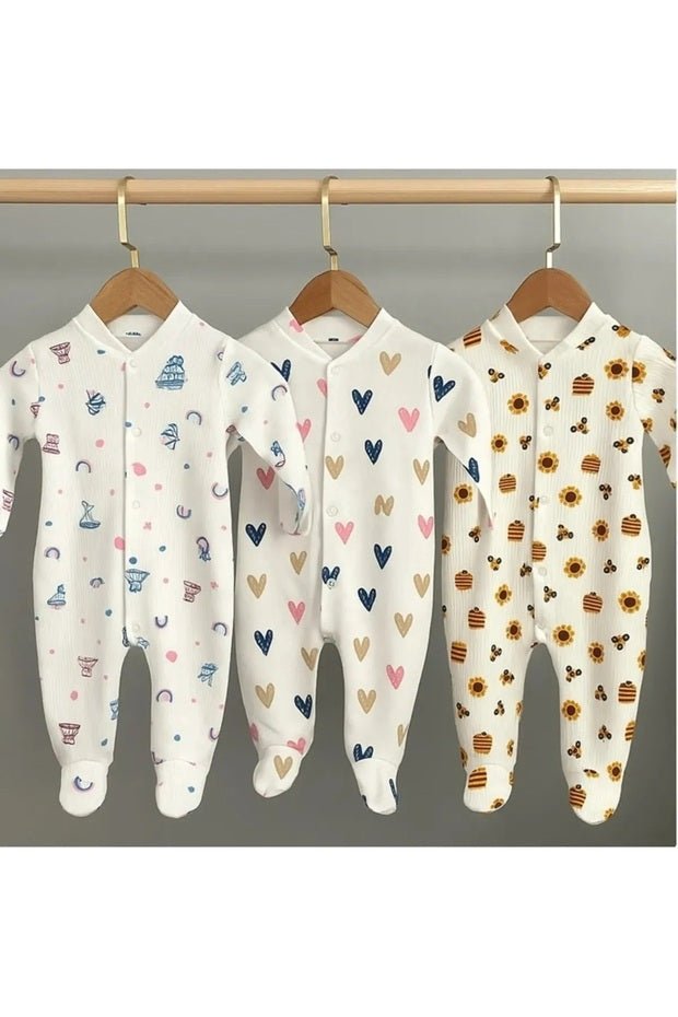 Premium Unisex Newborn Patterned Bodysuit Set - 3 - Piece (0 - 3 Months) - TryAladdin