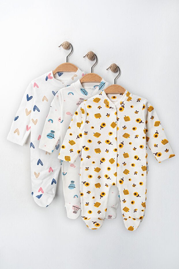 Premium Unisex Newborn Patterned Bodysuit Set - 3 - Piece (0 - 3 Months) - TryAladdin
