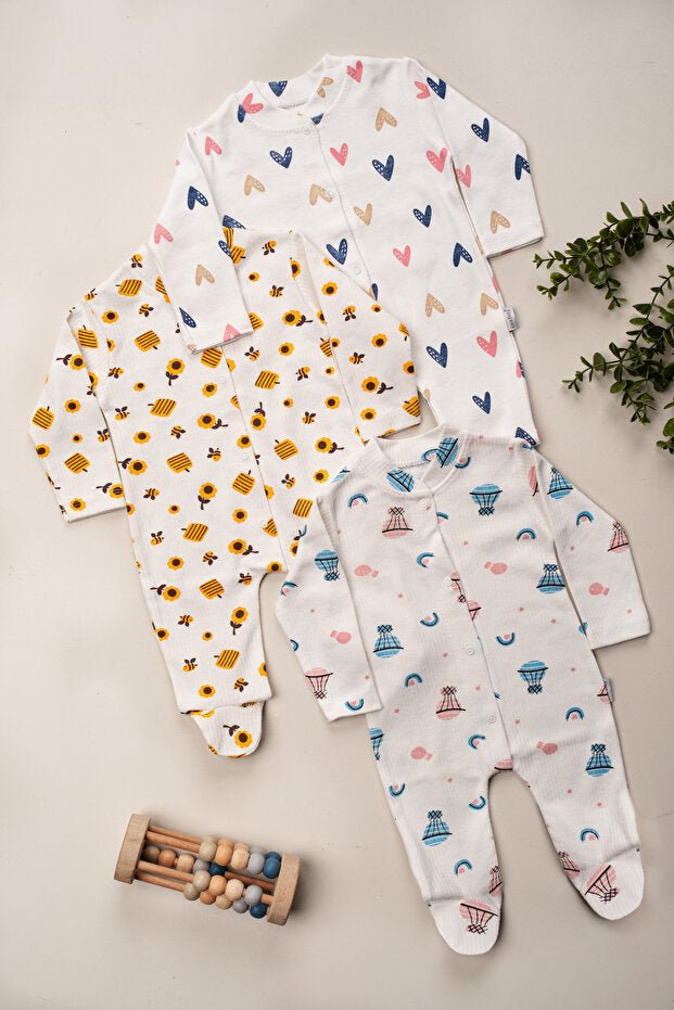 Premium Unisex Newborn Patterned Bodysuit Set - 3 - Piece (0 - 3 Months) - TryAladdin