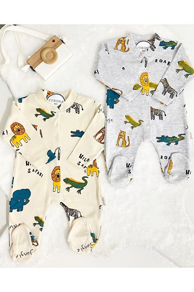 Premium Verona Tarz Newborn Boys Bear Print 2 - Piece Romper Set - TryAladdin