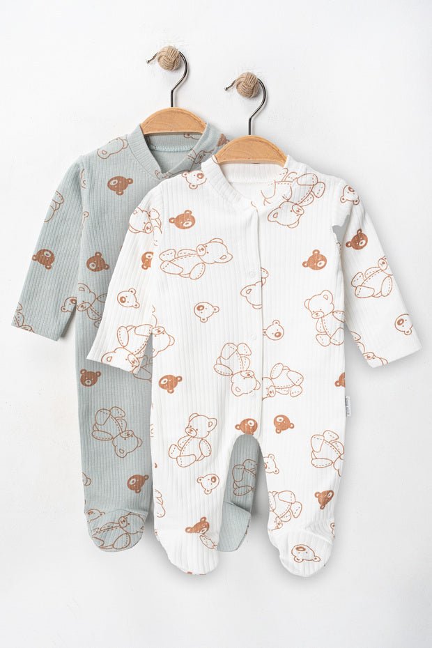 Professional 100% Cotton Footed Newborn Romper Set - Bear Pattern - 2 - Piece - 0 - 6 Months - TryAladdin