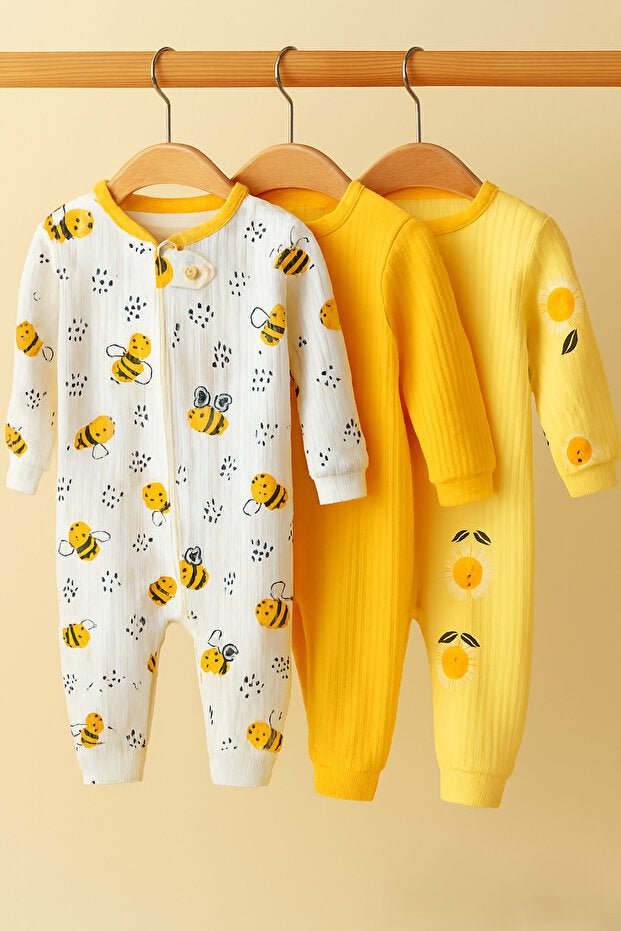 Professional Grade 100% Cotton Unisex Baby Bee Jumpsuit Set - 3 - Piece - 9 - 18 Months - TryAladdin