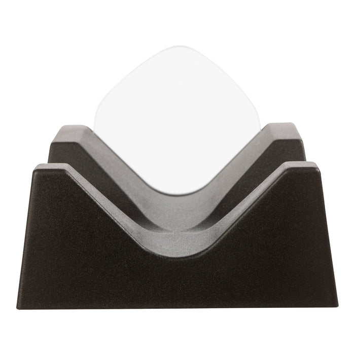 The Project Blueprint Magnetic Levitator by Project Blueprint features a clear glass lens upright in a black V-shaped holder, resembling a sleek magnetic desk toy—an ideal science gift, shown front-facing on a white background.