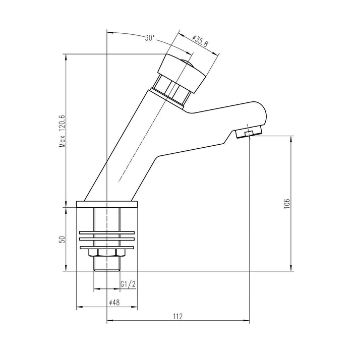 [BTCC007] Push Button Basin Taps - Chrome - Technical Drawing