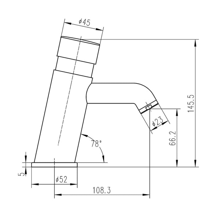 [BTCC009] Push Button Mono Basin Tap - Chrome - Technical Drawing