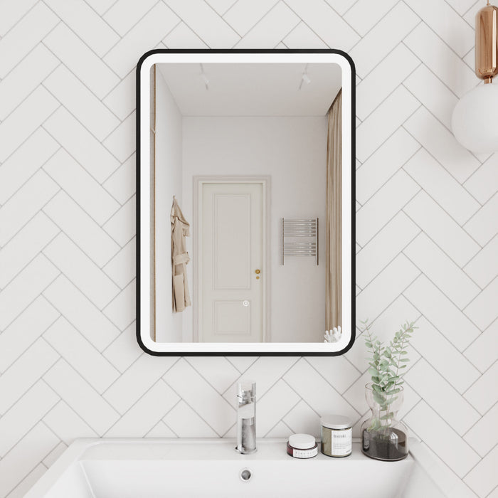 [BMFR701] Quixhill Rectangular LED Illuminated Touch Sensor Framed Mirror with Demister, 700mm x 500mm - Lifestyle 1