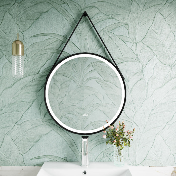 [BMFR711] Quixhill Round LED Illuminated Touch Sensor Framed Mirror with Demister & Strap - Choice of Colour and Size - Lifestyle 1