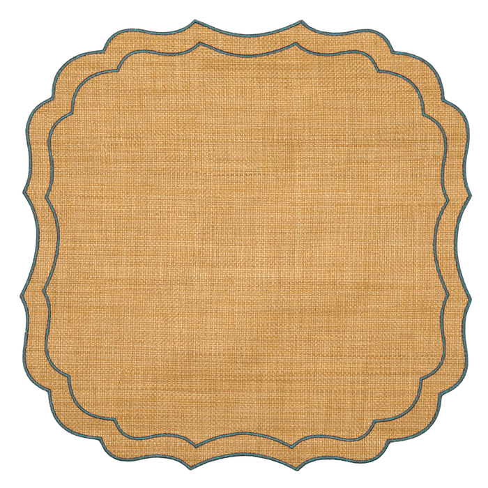 Raffia & Teal Placemats, Set of 4