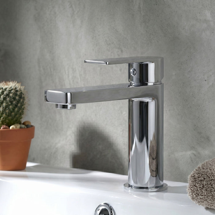 [BTD305] Ranton Contemporary Mono Basin Mixer Tap and Push Button Waste, Choice of Colour - Silo
