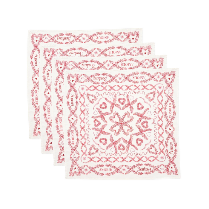 Red Amor Bonheur Dinner Napkin, Set of 4