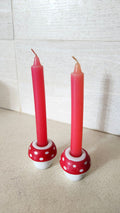 Red & White Polka Dot Mushroom Ceramic Candle Holders