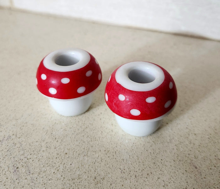 Red & White Polka Dot Mushroom Ceramic Candle Holders