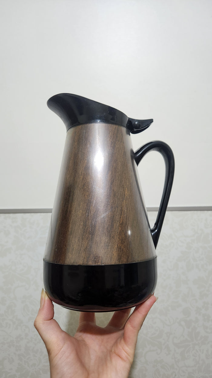Retro 1970s Polytemp Pitcher - Faux Wood & Black - Made in Hong Kong