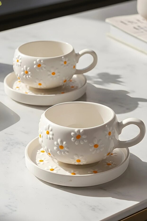 Rgs Homelife Premium Handmade Ceramic Daisy Mug & Cup Set - 2 Piece