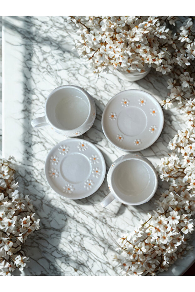 Rgs Homelife Premium Handmade Ceramic Daisy Mug & Cup Set - 2 Piece