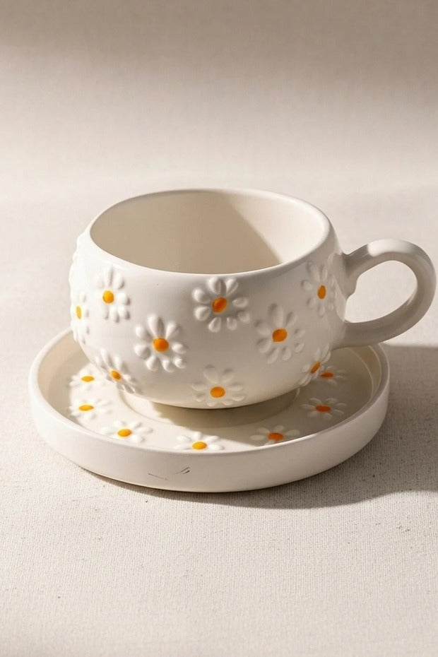 Rgs Homelife Premium Handmade Ceramic Daisy Mug & Cup Set - 2 Piece