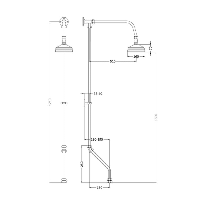 [BSRR305] Rigid Riser Kit with Swivel Spout    - Chrome - Technical Drawing