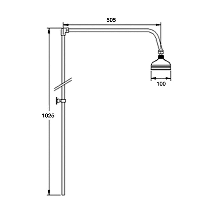 [BSRR170] Rigid Riser Shower Kit with Swivel Spout - Chrome - Technical Drawing