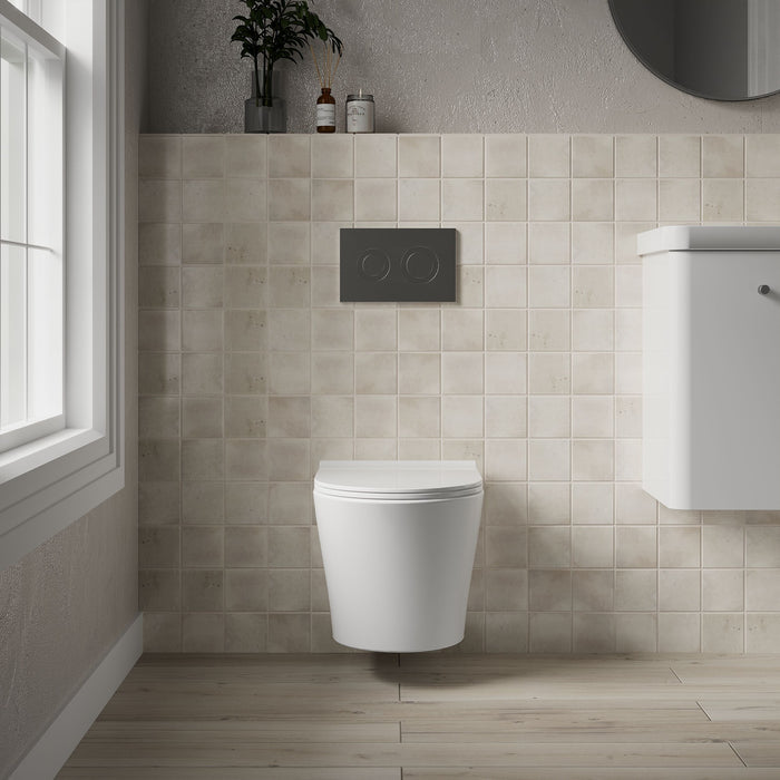 [BCQU341] Rimless Wall Hung Toilet Pan & Soft Close Sandwich Seat - 363mm x 365mm x 475mm - Lifestyle 1