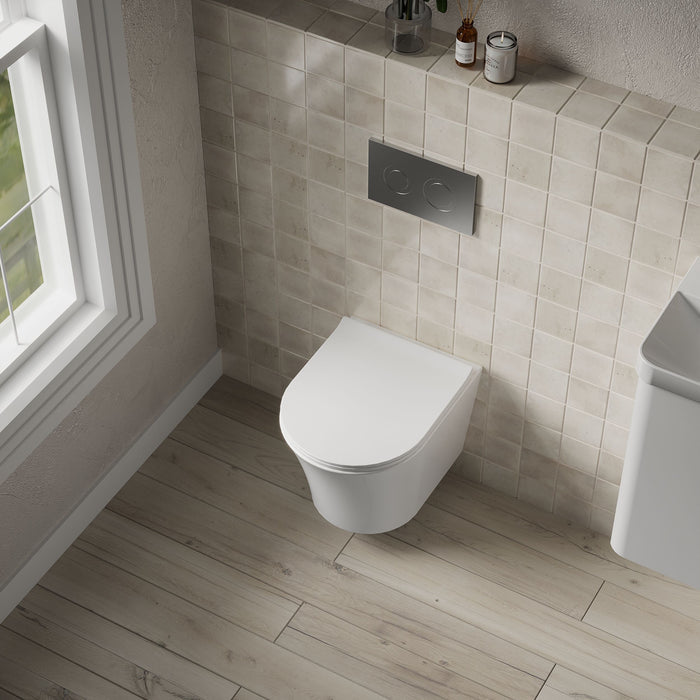 [BCQU341] Rimless Wall Hung Toilet Pan & Soft Close Sandwich Seat - 363mm x 365mm x 475mm - Lifestyle 2
