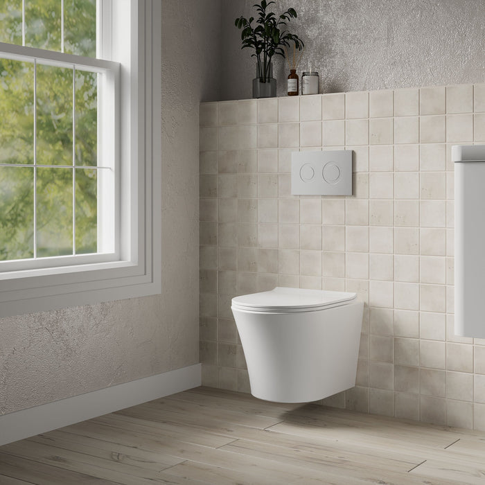 [BCQU341] Rimless Wall Hung Toilet Pan & Soft Close Sandwich Seat - 363mm x 365mm x 475mm - Lifestyle 3