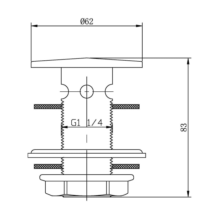 [BASWR03] Round Brass Flip Top Basin Waste - Chrome - Technical Drawing