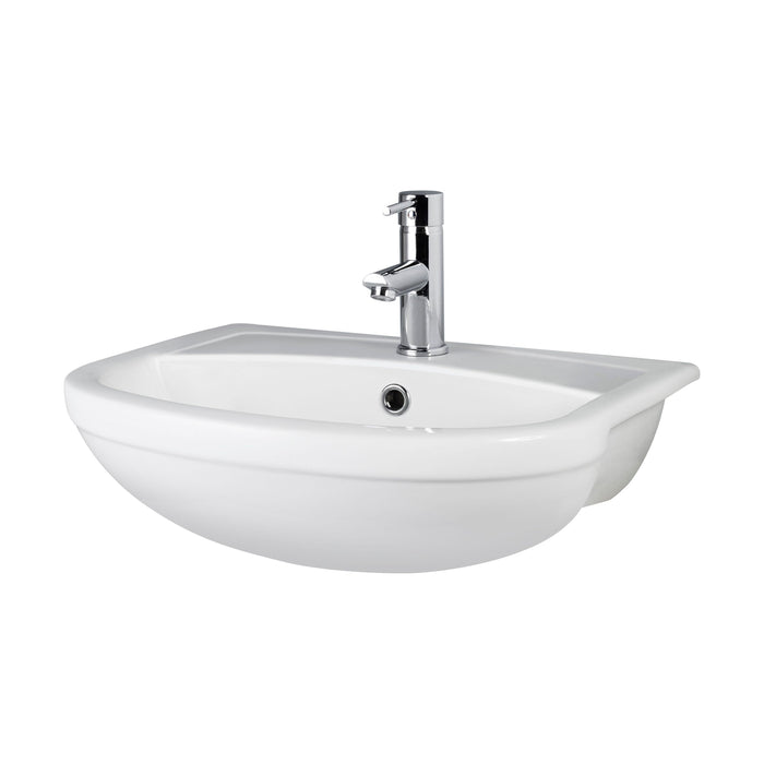 [BCSR305A] Round Ceramics Semi Recessed 1 Tap Hole Basin (Tap Not Included), 500mm - Balterley - Cutout