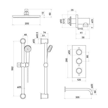 [BSTSS501] Round Concealed Thermostatic Shower Set, Choice of Finish - Technical Drawing