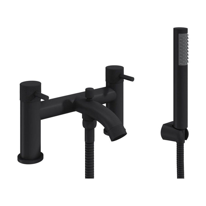 [BTTT762] Round Deck Mounted Bath Shower Mixer Tap with Industrial Style Detailing - Black - Cutout