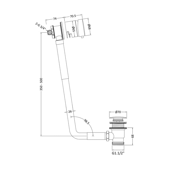 [BAFF301] Round Freeflow Bath Filler, Choice of Colour - Technical Drawing