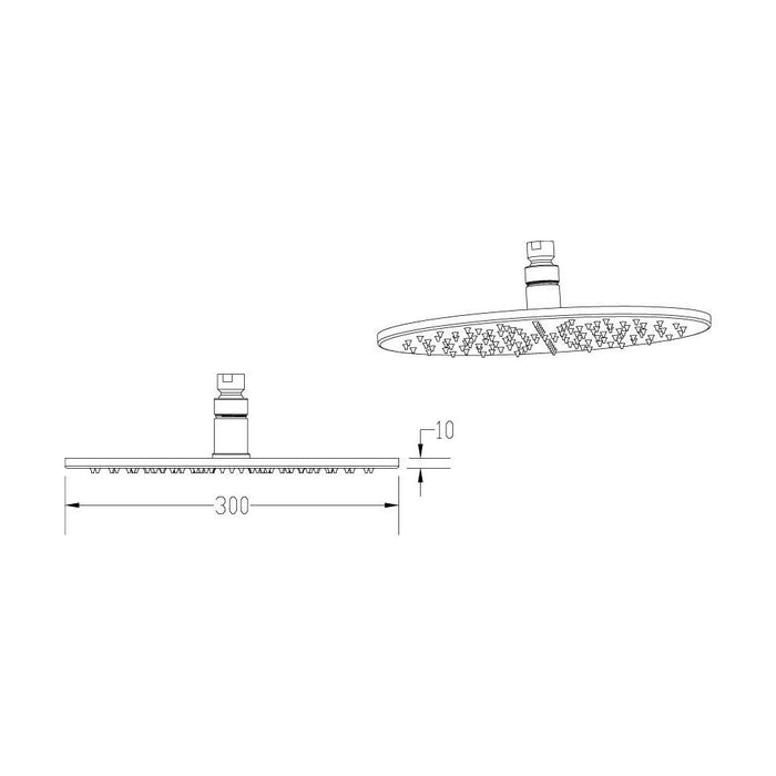 [BSSH071] Round LED Fixed Shower Head, 300mm - Chrome - Technical Drawing