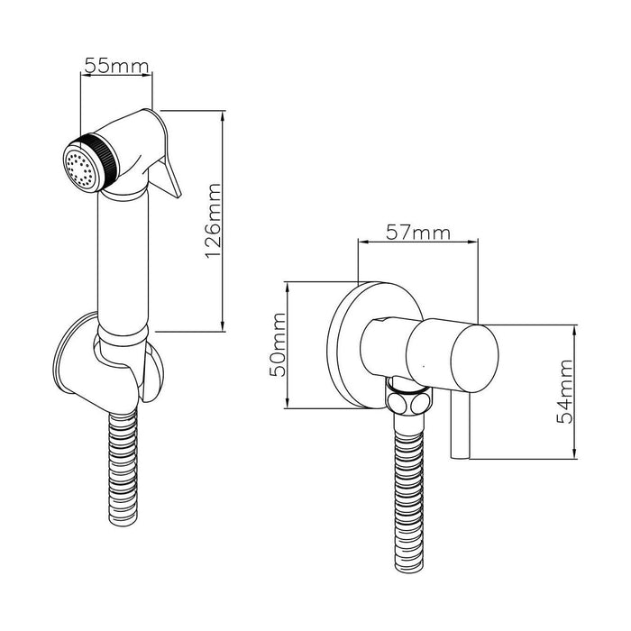 [BSDS001] Round Manual Douche Spray Kit - Chrome - Technical Drawing