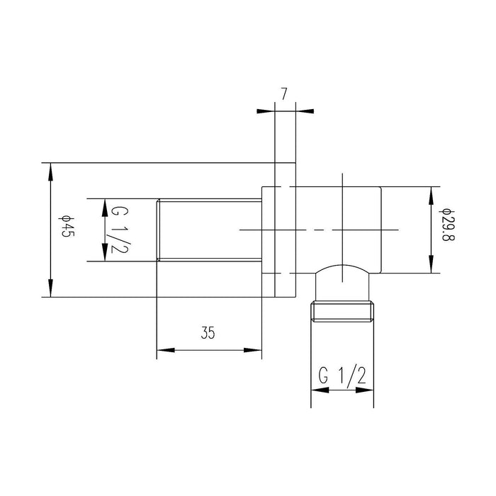 [BSOE275] Round Minimalist Outlet Elbow - Chrome - Technical Drawing