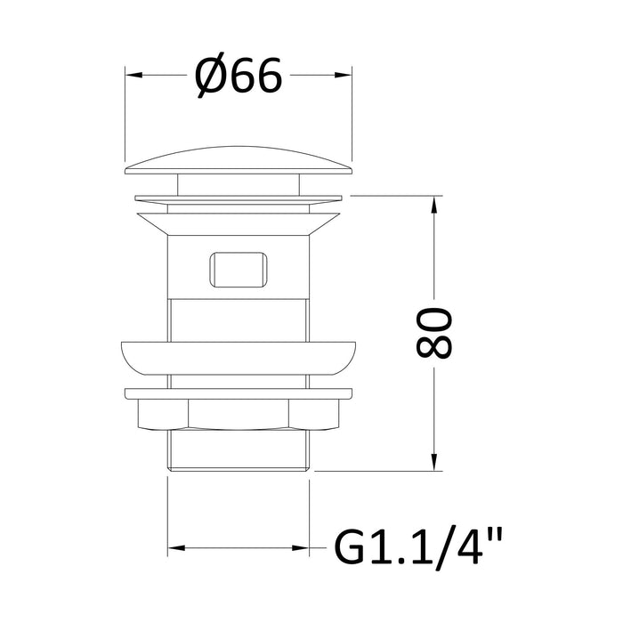 [BASWK03] Round Push Button Basin Waste Slotted - Chrome - Technical Drawing