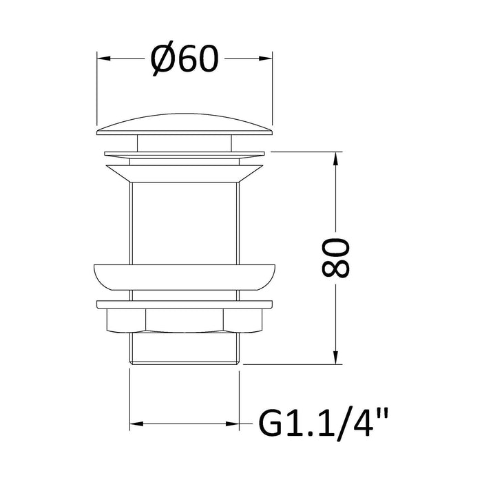 [BASWK04] Round Push Button Basin Waste Unslotted - Chrome - Technical Drawing