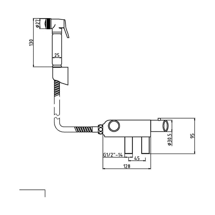 [BSDS002] Round Thermostatic Douche Spray Kit - Chrome - Technical Drawing