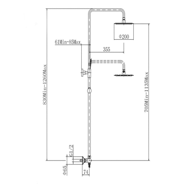 [BB9301] Round Thermostatic Shower Bar Valve Kit - Chrome - Technical Drawing