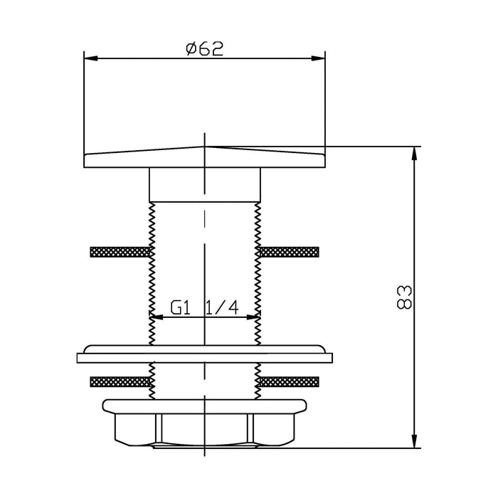 [BASWR02] Round Unslotted Flip Top Basin Waste - Chrome - Technical Drawing