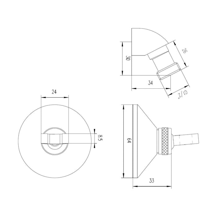 [BSHH310A] Round Wall Bracket and Elbow - Chrome - Technical Drawing