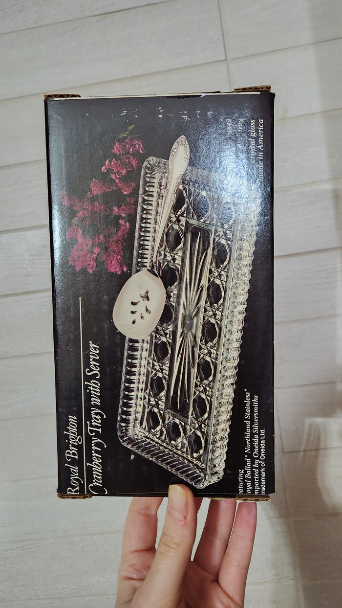 Royal Brighton Crystal Cranberry Tray with "Royal Ballad" Slotted Server